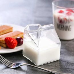 Tumblers 300ml Creative Transparent Milk Box Cup Shape Glass Cups Bottle For Juice Tea Coffee Drinkware Breakfast H240506