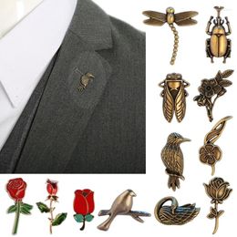 Brooches Vintage Bronze Alloy Brooch For Men Flower Bird Bee Insect Animal Shirt Collar Pin Jewellery Clothing Decoration