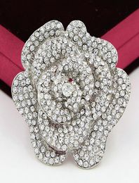 24 Inch Large Vintage Silver Tone Diamante Crystals Rose Brooch Luxury Design Wedding Broaches Selling Elegant Wedding Pin8661678