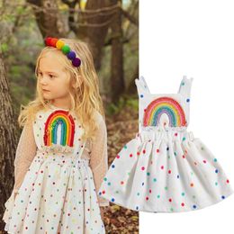 Girl's Dresses Newborn Girls Summer Princess Dress Rainbow Colorful Polka Dot Sleeveless Dress Stylish Elastic Dress for Baby GirlsL2405