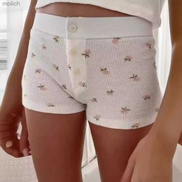 Women's Shorts Flower Waffle Button Womens Summer Fashion 2024 Kawaii Cute Shorts Girl Youth 200s Y2K Shorts Skort WX