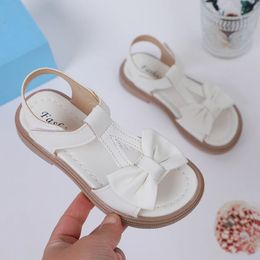 Kids Fashion Girls Sandals 2023 Bow Versatile Opentoe Breatheable Simple Platform Casual Shoes Hook Loop Princess 240425