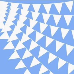 Banner Flags 32Ft White Wedding Bride To Be Party Decorations Pennant Banners White Fabric Triangle Flag Bunting Garland Outdoor Streamers