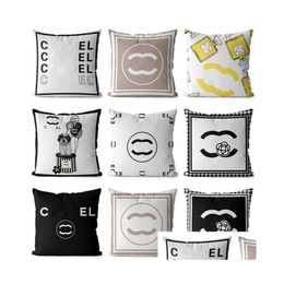 Cushion/Decorative Pillow Designer Throw Black And White Letter Logo Home Er Sofa Decoration Cushion Pure Cotton Comfortable 45 X 45 Dhbad