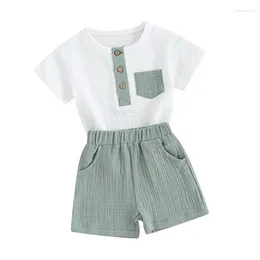 Clothing Sets Toddler Baby Boy Clothes Shorts Set Short Sleeve Round Neck Pocket Button T-Shirt With 2Pcs Summer Outfit