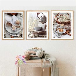 papers Tea bread eggs food canvas modern wall art pictures kitchen decoration Nordic posters and printing home decoration Parasala J240510