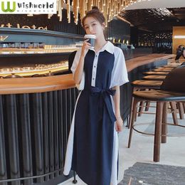 Party Dresses Fashion Dress 2024 Summer Korean Version High-end Slim Temperament Waist Length Skirt Retro Patchwork Shirt