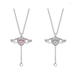Pendant Necklaces Korean Zircon Angel Wing Heart Necklace For Women Simple Silver Colour Long Chain Crystal Party Jewlery