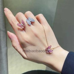 Designer Luxury Jewellery Ring Vancllf Fanjia Butterfly Necklace 925 Sterling Silver Plated 18k Gold Diamond Set Double Pink Earrings