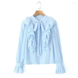 Women's Blouses YENKYE Spring 2024 Women Bow Tie Collar Ruffle Shirt Blouse Long Sleeve Ladies Elegant Office Shirts High Street Blusas