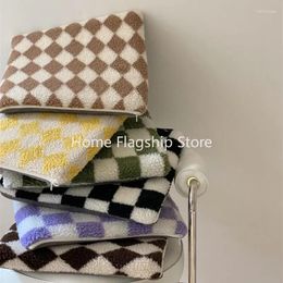 Pillow 40x40cm Colourful Berber Fleece Seat Soft Square Chic Grids Floor Chair Sofa Pad Home Office Decor For Autumn Winter 2024