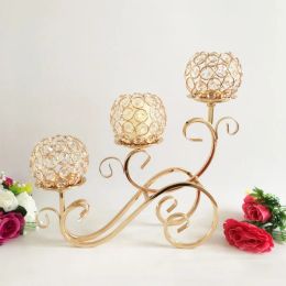 Candles 1pc 3 Arms Golden Crystal Candle Holder Votive Candle Holder Candelabra, Vintage Candlestick for Table Centerpiece