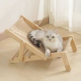 Cat Beds Furniture Pet Supplies Cat Beds Sisal Rope Mats Cat Scratching Pads Wooden Chairs for Cats and Small Dogs Height Adjustable Pet Bed Chair