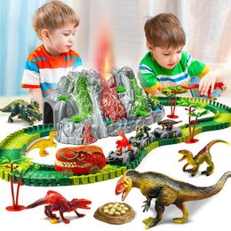 Other Toys Dinosaur Childrens Toy Mist Jet Volcano and Climbing Rail Train Set for Boys/Girls Home School Party Decoration GiftsL240502