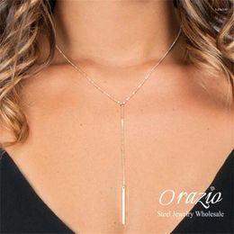 Pendant Necklaces Orazio Necklace For Women Stainless Steel Y-shaped Gold Colour Thin Charm Neck Chains Fine Jewellery Party Gift Wholesale