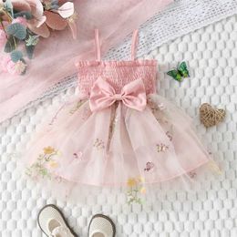 Girl's Dresses Baby Girls Tulle Dress Floral Embroidered Mesh Birthday Party Dress Sleeveless Sling Toddler Girl Casual Clothing Princess Dress