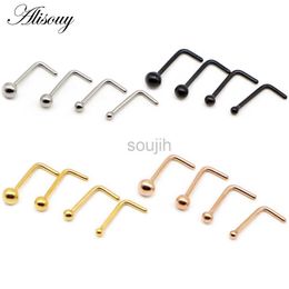 Body Arts Alisouy 1PC Nose Studs Ball Round Nose Rings L-Shape Gold Color Nostril Stainless Steel Nose Piercing Body Jewelry For Women d240503
