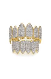 NEW Diamond Grills 18KT Gold Plated Fully Iced Out Micro Pave CZ Top and Bottom Face Mouth Grills for Vampire teeth Cosplay Hip Ho8530428