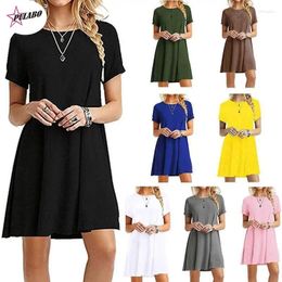 Casual Dresses PULABO Women Summer Sexy O Neck Boho Beach Dress Ruffle Short Sleeve A Line Mini Wrap Sundress Robe Female