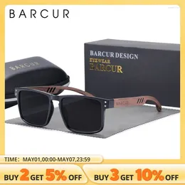 Sunglasses BARCUR Original Design Natural Wood Polarised Business Sun Glasses For Men Eyewear Square