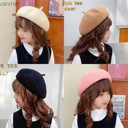 Czapki czapki modne dziecko beret dziewczyna retro dziecięca wełniana farba hat regulowana dziecięca beret solidne kolory włosów akcesoria WX