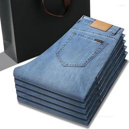 Men's Jeans Summer Thin Loose Straight Elasticity Cotton High Waist Business Casual Denim Pants Quality Brand Trousers