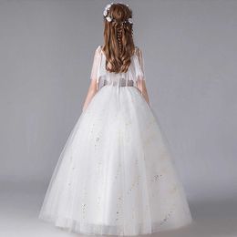 Girl's Dresses Teen Girl White Long Gown for Wedding Party Floral Tulle Kids First Communion Dress for Big Girl Elegant Princess Mesh Vestidos