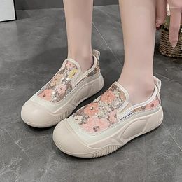 Casual Shoes Sequin Floral For Women Sneakers Spring Soft Bottom Mesh Breathable Modern Outdoor Slip-On