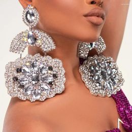 Dangle Earrings Geometric Rhinestone Flower Exaggerate Prom For Women Statement Oversize Crystal Hanging Bridal Ear Jewellery