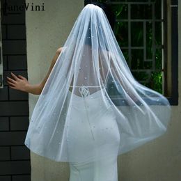 Bridal Veils JaneVini Luxury Beaded Pearls Short Veil Braut Schleier 1 Tier Bride With Comb Wedding Ivory Bachelorette