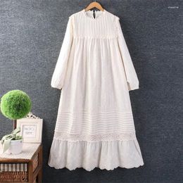 Casual Dresses Women's Loose Pleated Dress Sweet Mori Girl Embroidered Ruffles O-neck Long Sleeve Spring Autumn