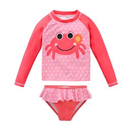 Swimwear KAVKAS Pink Crab 2 Pcs Swimsuit Girls Swimwear Babi Child Infant Children Teen Kids Cartoon Bathing Suit