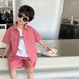 Clothing Sets Boys' Double Pocket Polo Neck 2024 Shirt Baby Shorts 2Pcs Casual Summer Children's Clothes Suits 2-7Y