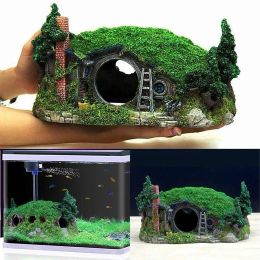 Decorations Resin Dwarf House Shape Aquarium Feeding Box Fish Bowl Ornament Lizard Tortoise Hiding Box