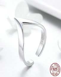 fashionable Authentic 925 Sterling Silver Ring Open Size Geometric V Shape Women Fine Jewellery Simple Adjustable Statement Rings9282727780