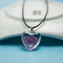 Pendant Necklaces Peach Heart Dandelion Glass Time Gem Necklace Artware Long Rope Drop #FY414