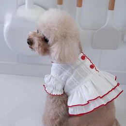 Dog Apparel Spring Summer Cute Jacquard Bud Edge White Cotton Short Skirt Pet Clothes Cat and Clothing Teddy Bear Cooling H240506