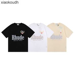 Rhude High end designer clothes for Grand Print Hip Hop Couple Casual Crew Neck Short Sleeve T-Shirt With 1:1 original labels