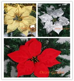 300PCS 22CM For christmas decoration artificial flowers silk flowers christmas poinsettia flower heads RedGold Silver multicolor3597134