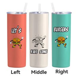 Cute Hamburger Tumbler Cup with Lid and Straw Insulated Thermal Bottle 20oz Coffee Tea Mug for Outside Travel Camp Water 240430