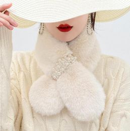 Scarves Pearl Fur Collar Bib Cute Rex Plush Korean Style Scarfs Women Winter Warm Scarf Neck Protection Fashion Designer4011118