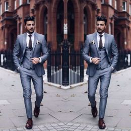 Fit Grey Latest Groom Tuxedos Groomsmen Customise Slim Side Vent Suit Wedding Best Men's Suits (Jacket+Pants+Vest) smen s