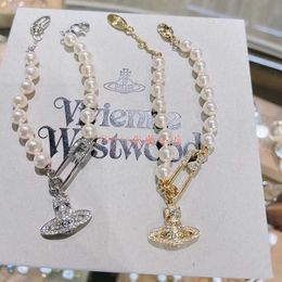 Designer Pearl Pin Saturn Bracelet Womens Paper Clip Gift
