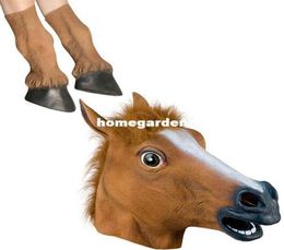 New Arrival Creepy Latex Horse Head Mask Plus Horse Feet Halloween Costume Theatre Prop Brown5429102