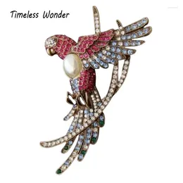 Brooches Timeless Wonder Fancy Zircon XL Parrot Brooch Pins For Women Designer Jewelry Runway Top Medieval Gift Rare Broches Cute 5555