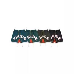 New trendy brand RHUDE letter color block casual sports mesh shorts unisex beach pants