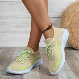 Casual Shoes Mesh Fabric Low Heel Lace-up Sneakers 2024 High Quality Ladies Spring/Autumn Mixed Colours Ventilate Women's Sports