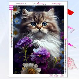 Stitch 5D Animals Diamond Painting Persian Cat And Purple Flowers Full Rhinestone Mosaic Embroidery Cross Stitch Kit Home Decor Gifts