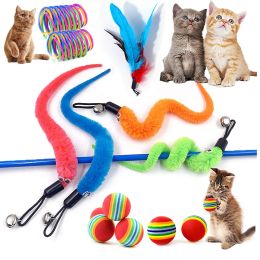 Toys 5100Pc Interactive Cat Feather Toy Accessories False Mouse Worm Toy with Bell Replacement Refill Foam Ball Training Kitten Toys