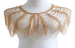 high quality fashion sexy necklace shoulder tassel heavy metalic glittering rhinestone body gold chain Jewellery for night clubs5673644